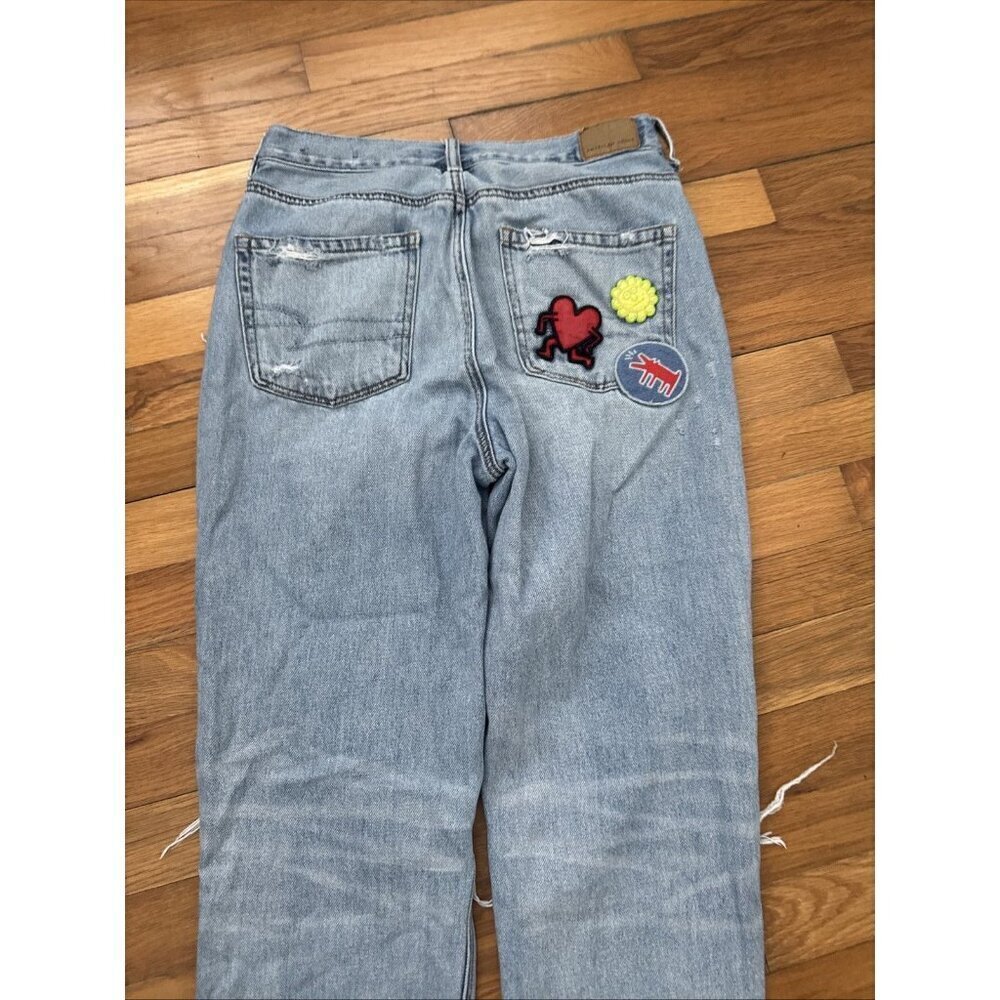 American Eagle Keith Haring Distressed Mom Denim Jeans Women 's Size 6 - Picture 9 of 9